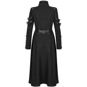 Manteau long gothique cyberpunk pour femmes, noir, matériau personnalisé, fermeture éclair intégrale sur le devant - Product Image 2