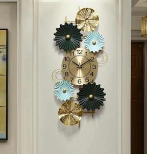 Modern Metal <b>Wall</b> <b>Clock</b> Abstract Geometric Design Multi Piece Set Quartz Analog Hanging Decor Living Room 3D Foliage Art - Product Image 2