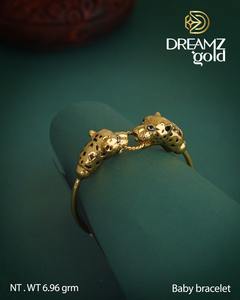 22K <b>Solid</b> <b>Gold</b> Baby <b>Bracelet</b> Featuring Handcrafted Twin Lion Head Design on Durable Black Cord for Kids and Toddler - Product Image 2