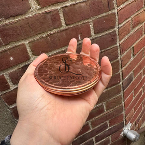 Hammered Design Copper Coaster With Elegant Metallic Finish. Round Shape Wholesale Drinkware For Luxury <b>Bar</b> & Home Decor - Product Image 3