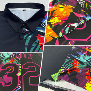 Custom Black <b>Pink</b> 3D Pattern Design Tropical Hawaii Palm Leaves Performance Golf Polo <b>Shirt</b> Moisture-Wicking Athletic Polo - Product Image 2