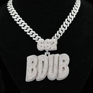 Iced Out Custom Moissanite Letter Bail <b>Pendant</b> Hip hop 925 <b>Silver</b> GRA Certified <b>Pendant</b> Custom <b>Initial</b> Letter Necklace For Men - Product Image 2