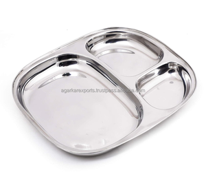 Assiette à dîner en acier inoxydable à compartiments à prix réduit |   Métal robuste avec finition extra polie |   Usage domestique - Product Image 1