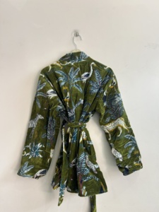 Robe kimono en coton imprimé jungle faite à la main style bohème pour femmes, kimono en velours - Product Image 3