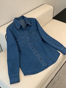 <b>Men</b> <b>Casual</b> Washed Denim <b>Shirt</b> Long Sleeve Button Up <b>Double</b> <b>Pocket</b> Fashion Streetwear - Product Image 5