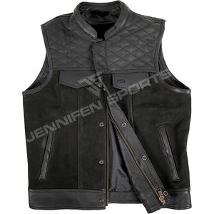Gilet de moto décontracté unisexe en cuir véritable et daim, coupe diamant, avec plusieurs poches sur la poitrine et à l'intérieur - Product Image 2