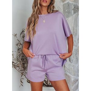 Pigiama da donna viola oversize a 2 pezzi - Taglia XL, completo morbido con top a maniche corte e scollo rotondo - Product Image 1