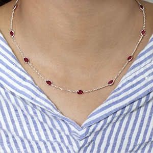 Wholesale 925 Sterling Silver <b>Ruby</b> Gemstone <b>Necklace</b> for Women Classic Oval Cut Fine Chain Jewelry Gift - Product Image 4