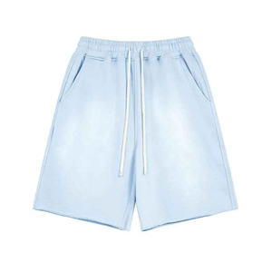 Pantalones Cortos Deportivos para Hombre, 100% Algodón Tejido, Estilo Urbano, Lavado Ácido, Secado Rápido, Alta Calidad, Efecto Desteñido, Diseño Sólido, Cierre Elástico en la Cintura - Product Image 2