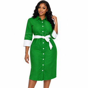 Robe chemise verte Cosh International Sorority Sisterhood avec poignets contrastants blancs et ceinture, longueur genou, ajustée, pour le bureau - Product Image 1