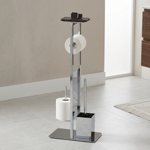 Moderno Portarrollos de Papel Higiénico de Acero Independiente con Desatascador y Estante para Baño - Product Image 1