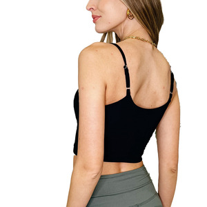 En gros Débardeur court noir pour femme à fines bretelles réglables, coupe ajustée, basique et décontracté, Fournitures de chemises pour femmes - Product Image 3