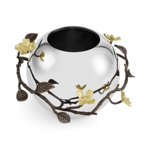 Jarrón de lujo Saleem International 2026 con diseño de granada, color plateado, de metal, con hoja de ginkgo marrón dorado - Product Image 1