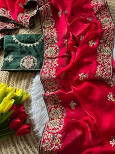 Luxury Velvet Embroidered <b>Saree</b> <b>Blouse</b> For Women Designer Heavy Work <b>Blouse</b> Party Wear Wedding Ethnic Collection - Product Image 6