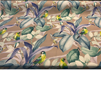 Tissu d'ameublement à motif floral bleu et oiseaux verts, vendu au mètre, motif naturel botanique, textile pour la décoration intérieure