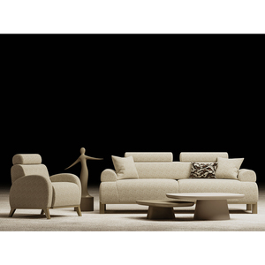 Juego de Sofá Beige de Lujo con Sillón Decorativo, Muebles Modernos para Sala de Estar y Mesas de Centro Redondas Encajables - Product Image 2