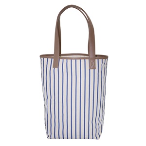 Stylish Girls' 12 Oz Natural <b>Canvas</b> <b>Tote</b> Bag All-Over Stripe Print Pattern PU Trimmed Handle Fashionable Top Shopping - Product Image 1