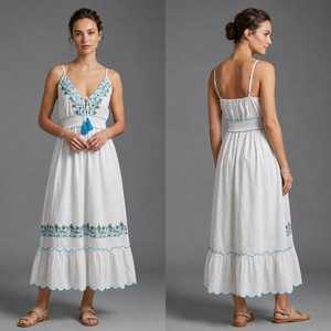 Women's Silk Viscose Woven Boho Maxi <b>Dress</b> | <b>Elastic</b> Waist Floral Print Summer Beachwear - Product Image 4