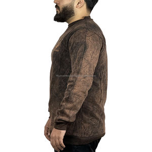 Jersey de cuello redondo de manga larga de algodón 100% lavado ácido Unisex sudadera de gran tamaño en estilo Vintage Streetwear invierno Casual - Product Image 3