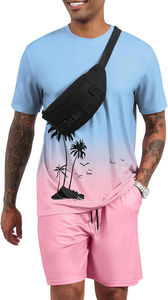 <b>Mens</b> Summer Two Piece Set Palm Tree Graphic T <b>Shirt</b> and <b>Pink</b> Shorts Tropical Ombre Design Casual Beachwear Outfit - Product Image 6