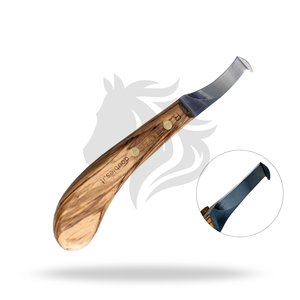 Cuchillo de pezuña doble S para mano derecha Rhino Deluxe, herramienta veterinaria para examen y recorte de pezuñas de caballos - Product Image 1