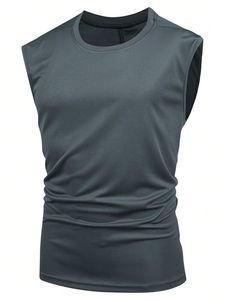 Gray <b>Mens</b> Tank Top Sleeveless Cotton Knit <b>Vest</b> Crew Neck Summer Casual Shirt - Product Image 6