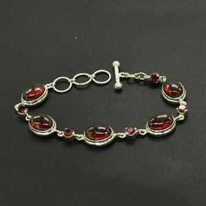 100% Pure Solid 925 Sterling Silver Garnet Cubic Zirconia Oval Stones <b>Bracelet</b> Bezel Set Chain Link Classic Women's Fine Jewelry - Product Image 3