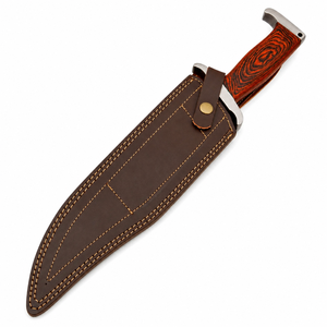 Cuchillo de Caza de Acero de Damasco con Hoja Serrada Tipo Drop Point, Mango de Madera y Funda de Cuero, Cuchillo de Supervivencia para Exteriores, DIY OEM/ODM - Product Image 4