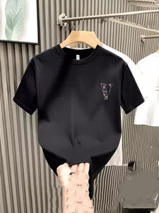 T-shirt tendance pour homme à col rond imprimé lettres, coupe ample, en coton épais, idéal pour l'été, à prix avantageux - Product Image 4