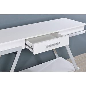 Tavolino da Salotto Bianco in Stile Contemporaneo con Finitura Lucida e Struttura Cromata, Elegante Mobile Console per Soggiorno - Product Image 2