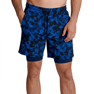 Wholesale Men's Workout Camo Shorts Breathable Double <b>Layer</b> Athletic Gym Trunks with Compression Liner - Product Image 3