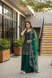 <b>Green</b> Embroidered Salwar Kameez Set for Women Traditional Indian Pakistani Outfit with Sheer Dupatta Wedding Party Wear - Product Image 4