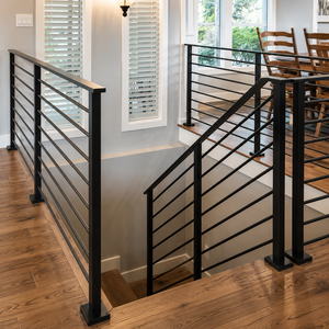 Barandilla de escalera metálica horizontal negra con postes cuadrados, pasamanos moderno para balcón interior, para diseño de interiores de casas y villas. - Product Image 1
