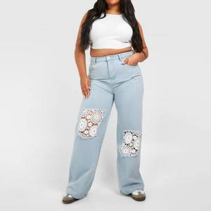 Pantalones vaqueros anchos de talla grande para mujer, pantalones holgados de cintura alta para uso en exteriores, vaqueros de mezclilla. - Product Image 2