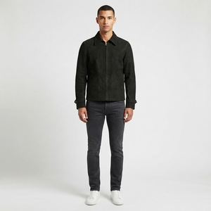 Chaqueta de Cuero Genuino para Hombre, Diseño Nuevo, Gruesa, de Invierno, Estilo Urbano, con Cierre, de Piel Vacuna Esmerilada, Color Negro, Venta al Por Mayor Personalizada - Product Image 2