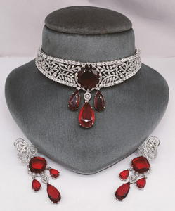 Premium Quality <b>Silver</b> Finish <b>Choker</b> Necklace With Beautiful Earrings Luxury Necklace Set Perfect For Party Wear, Weddings - Product Image 4