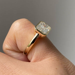 IGI Certified 2.50 Carat East West Emerald Cut Lab Grown Diamond Bezel <b>Set</b> Engagement <b>Ring</b> 14K <b>Gold</b> <b>ring</b> - Product Image 4