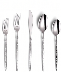 Ensemble de couverts élégants en acier inoxydable avec manche martelé argenté pour la salle à manger, la cuisine, les mariages, les restaurants et l'usage quotidien - Product Image 1