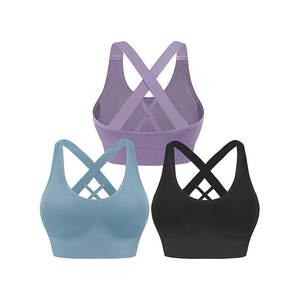 Sujetador deportivo de yoga transpirable acanalado de doble tirante para mujer, de alta elasticidad y soporte, para fitness y running, con logo frontal - Product Image 2