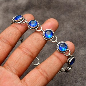 Blue Topaz Gemstone <b>Bracelet</b> Handmade 925 <b>Sterling</b> <b>Silver</b> Jewelry Natural Blue Stone Womens <b>Bracelet</b> Gift - Product Image 6