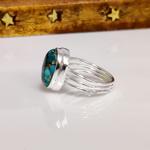 Anillo de Plata de Ley 925 con Turquesa Azul Cobre, Joyería Hecha a Mano con Piedras Preciosas para Mujer - Product Image 3