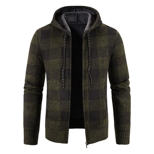 <b>Men</b> Plaid Hooded Fleece Knit Jacket Zip Up Casual <b>Cardigan</b> Thick Winter Outerwear - Product Image 6