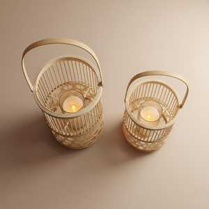 Rustic Woven <b>Bamboo</b> <b>Table</b> Lamp Handmade Cordless Bedside Light Small Dimmable Ambient Lighting Vietnam - Product Image 3