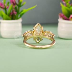 New Design Marquise & Pear Cut <b>Fine</b> Diamond Jewelry Lab Created Diamond <b>Ring</b> in Yellow Gold for Women's from India Supplier - Product Image 2