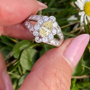 Bague florale en moissanite jaune 1 carat taille marquise pour femme, en argent 925 original, pour mariage, promesse ou cadeau pour les amoureux - Product Image 1