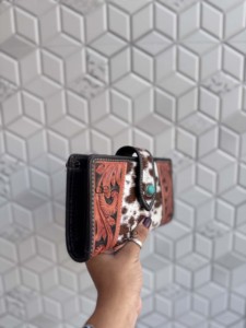 Nouveau Portefeuille en Cuir de Vachette Gravé et Sculpté 2026 avec Bouton Turquoise Vintage pour Cartes de Crédit et Espèces – Idéal Cadeau - Product Image 3