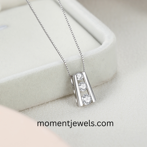 Collier pendentif à 3 pierres en argent 925 plaqué rhodium, chaîne à maillons, bijoux géométriques en zircon pour mariage, fiançailles, cadeau - Product Image 5