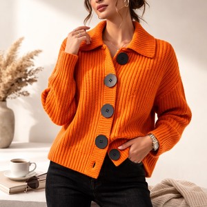 Pull tricoté décontracté pour femme, taille haute, vintage, doux, uni, côtelé, en coton, pour l'hiver, vente en gros - Product Image 3