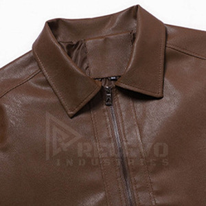 Nouvelle veste en cuir marron pour homme, style moto, coupe ajustée, col rabattu, fermeture éclair sur le devant, logo, vêtement d'automne - Product Image 4