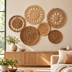 Decoración de Pared Art Deco Hecha a Mano con Yute, Jacinto de Agua y Fibra Natural, Juego de 6 Piezas Redondas Decorativas, Venta al Por Mayor - Product Image 5